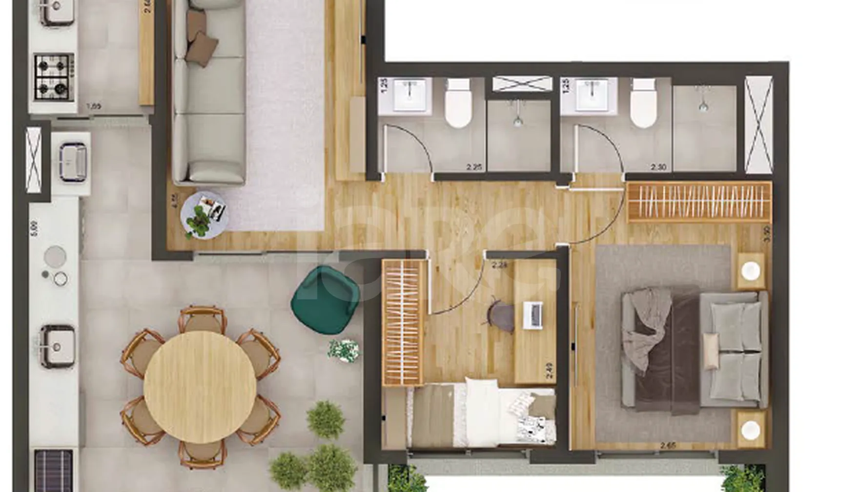 Planta — Apartamento 65,87 m²