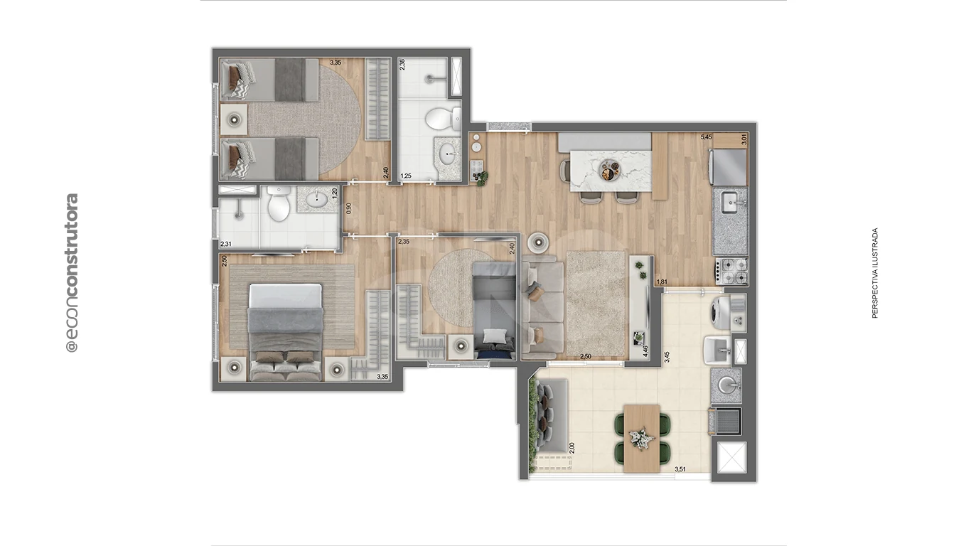 Planta — Apartamento 69,56 m²