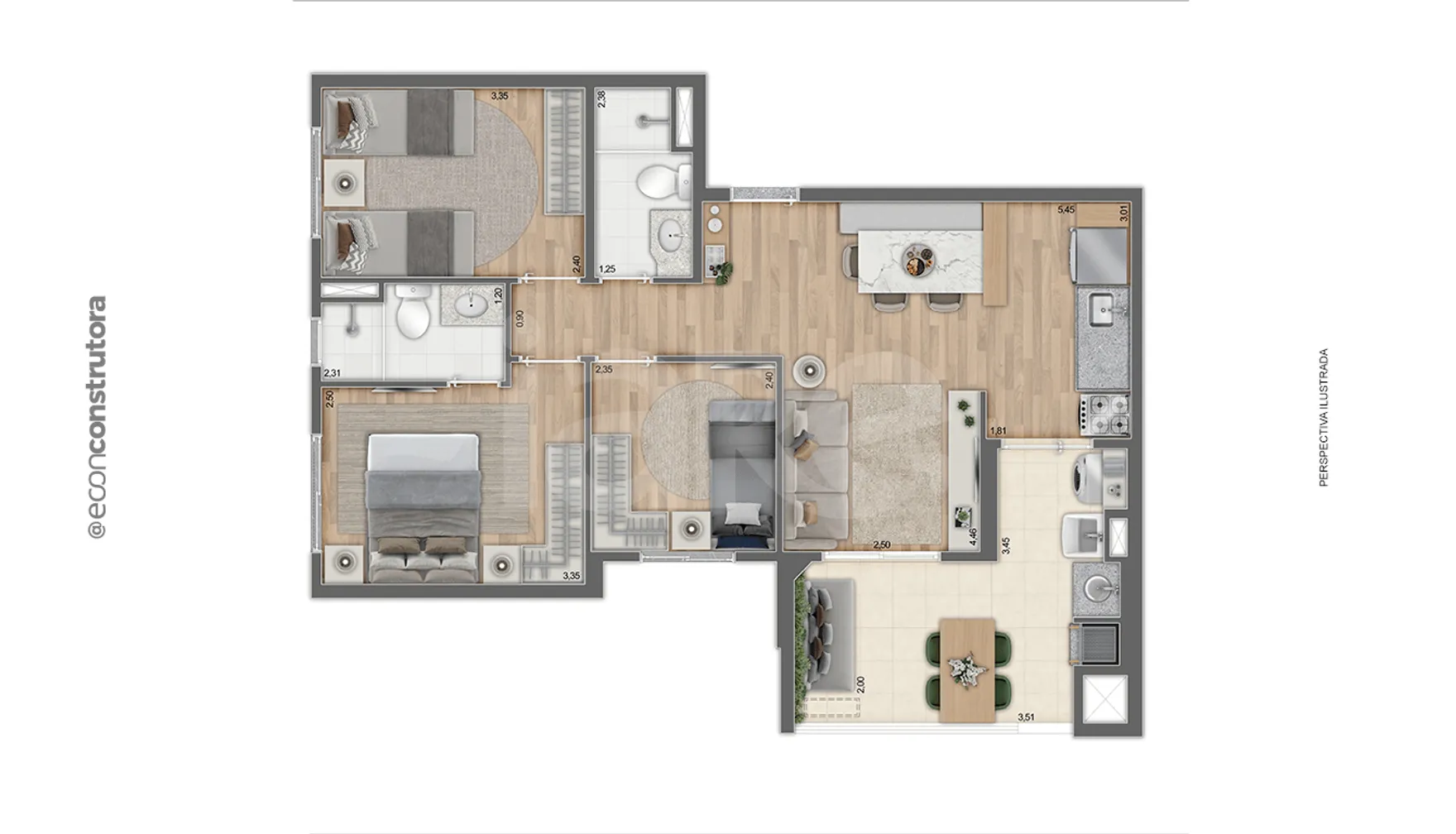 Planta — Apartamento 69,56 m²