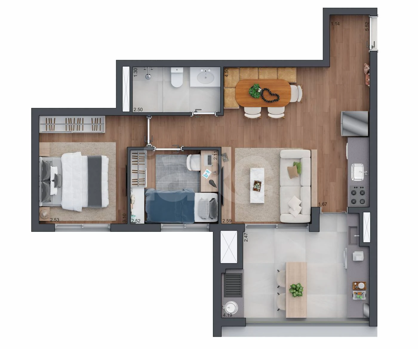 Planta — Apartamento 60,2 m²