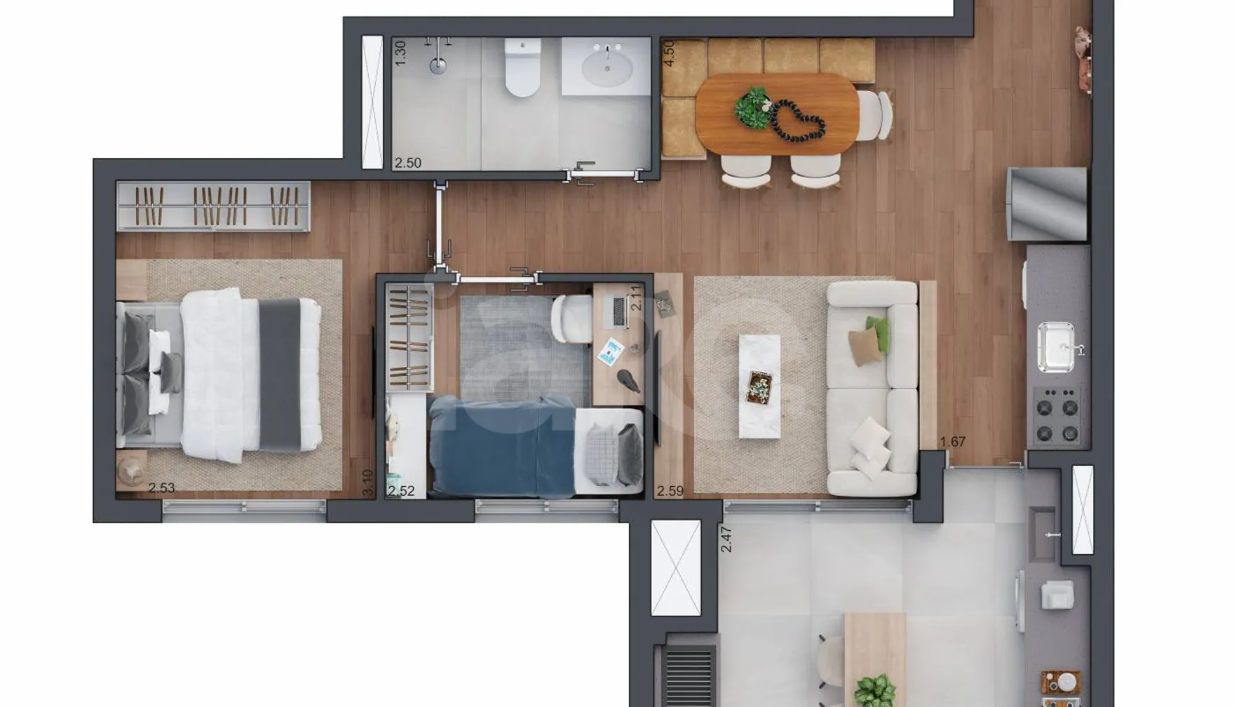 Planta — Apartamento 60,2 m²