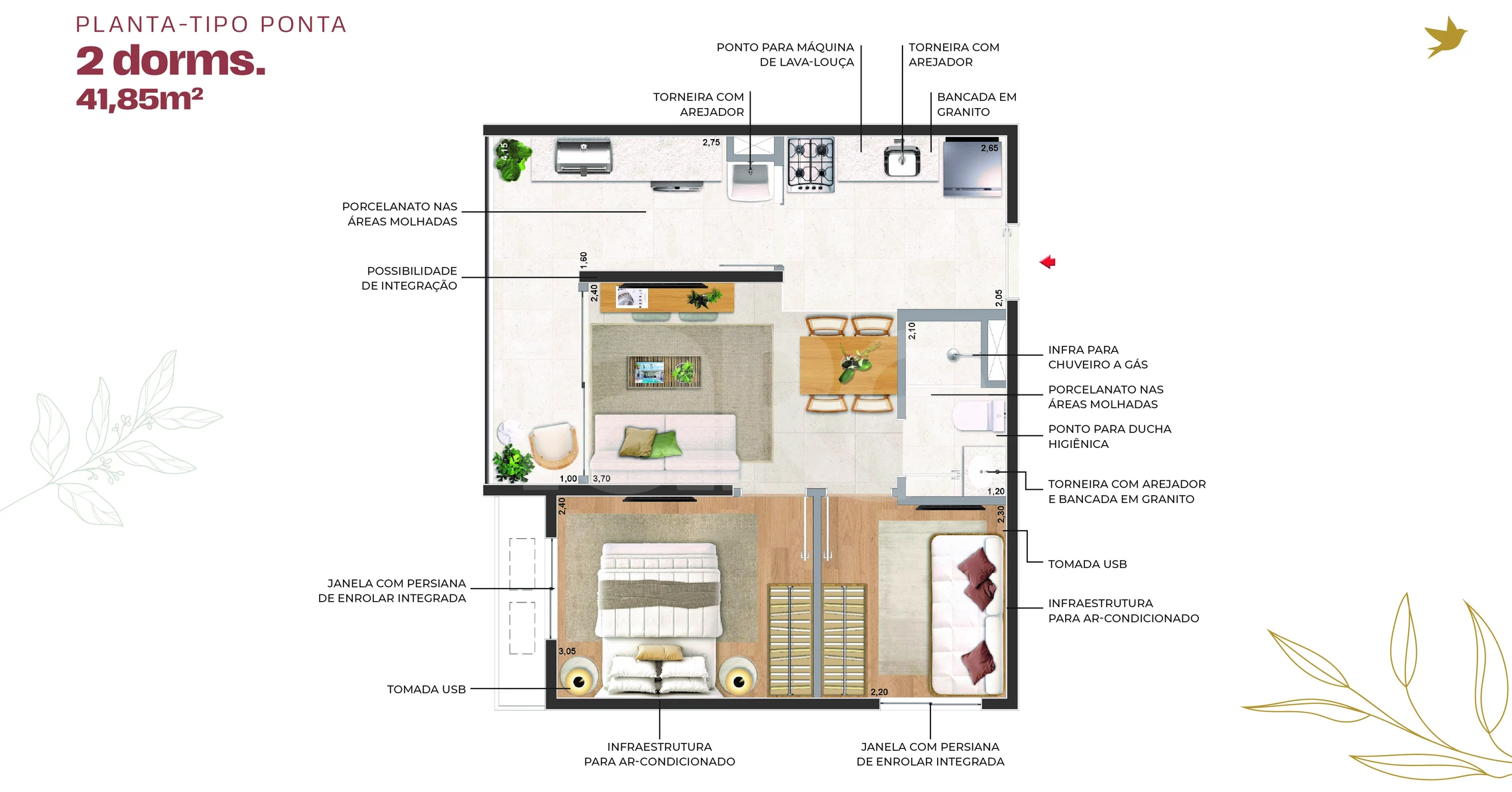 Planta — Planta Tipo Ponta - 41,85m²
