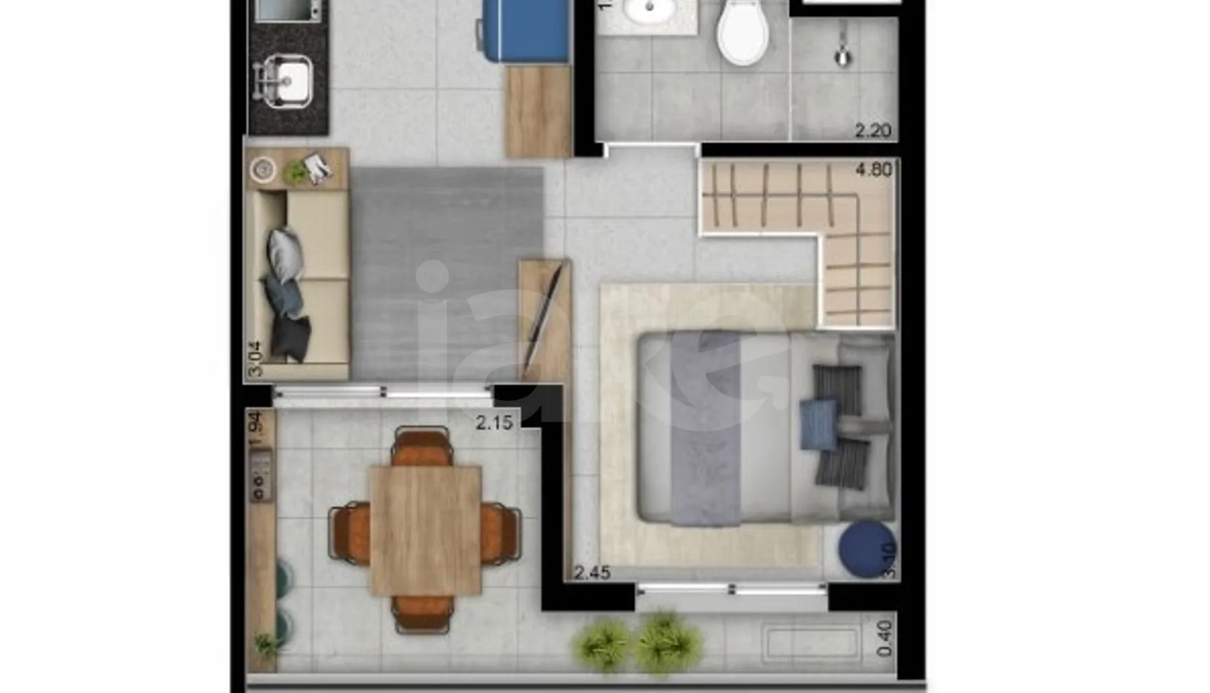 Planta — Studio 27,75 m²