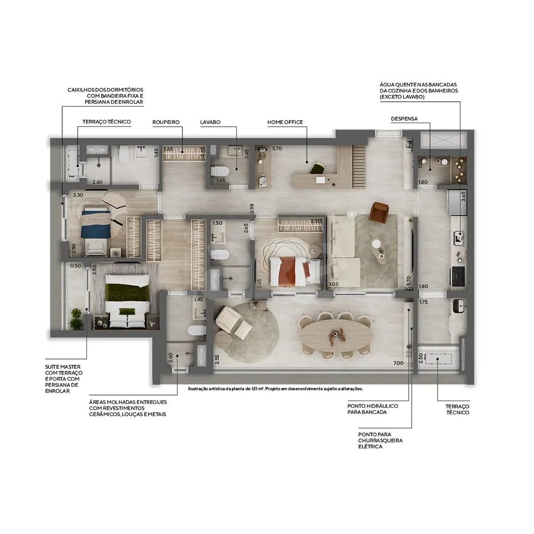 Planta — Apartamento 121,42 m²