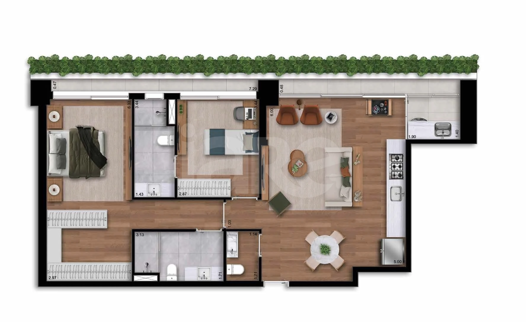 Planta — Apartamento 105,9 m²