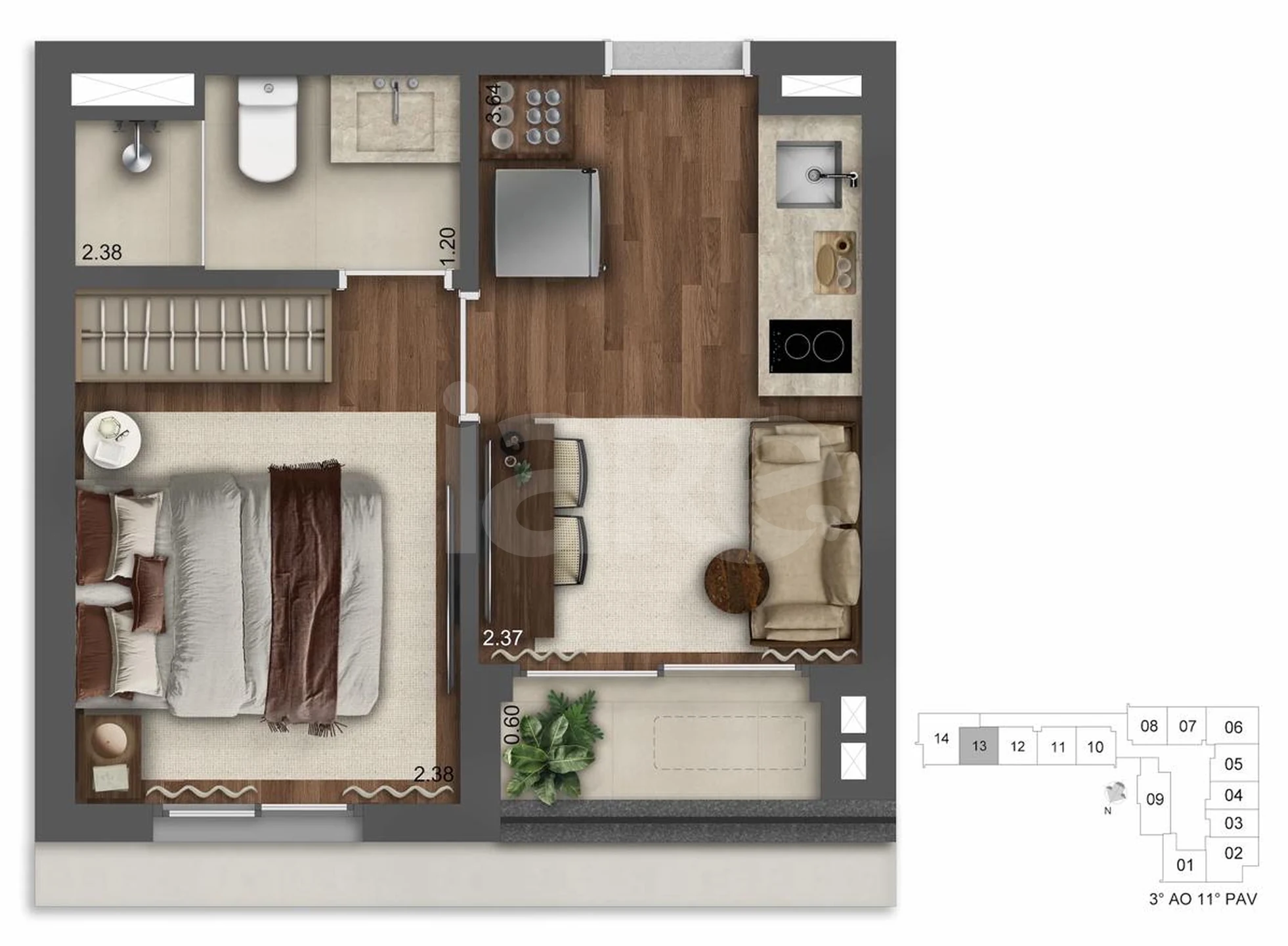 Planta — Apartamento 24,85 m²