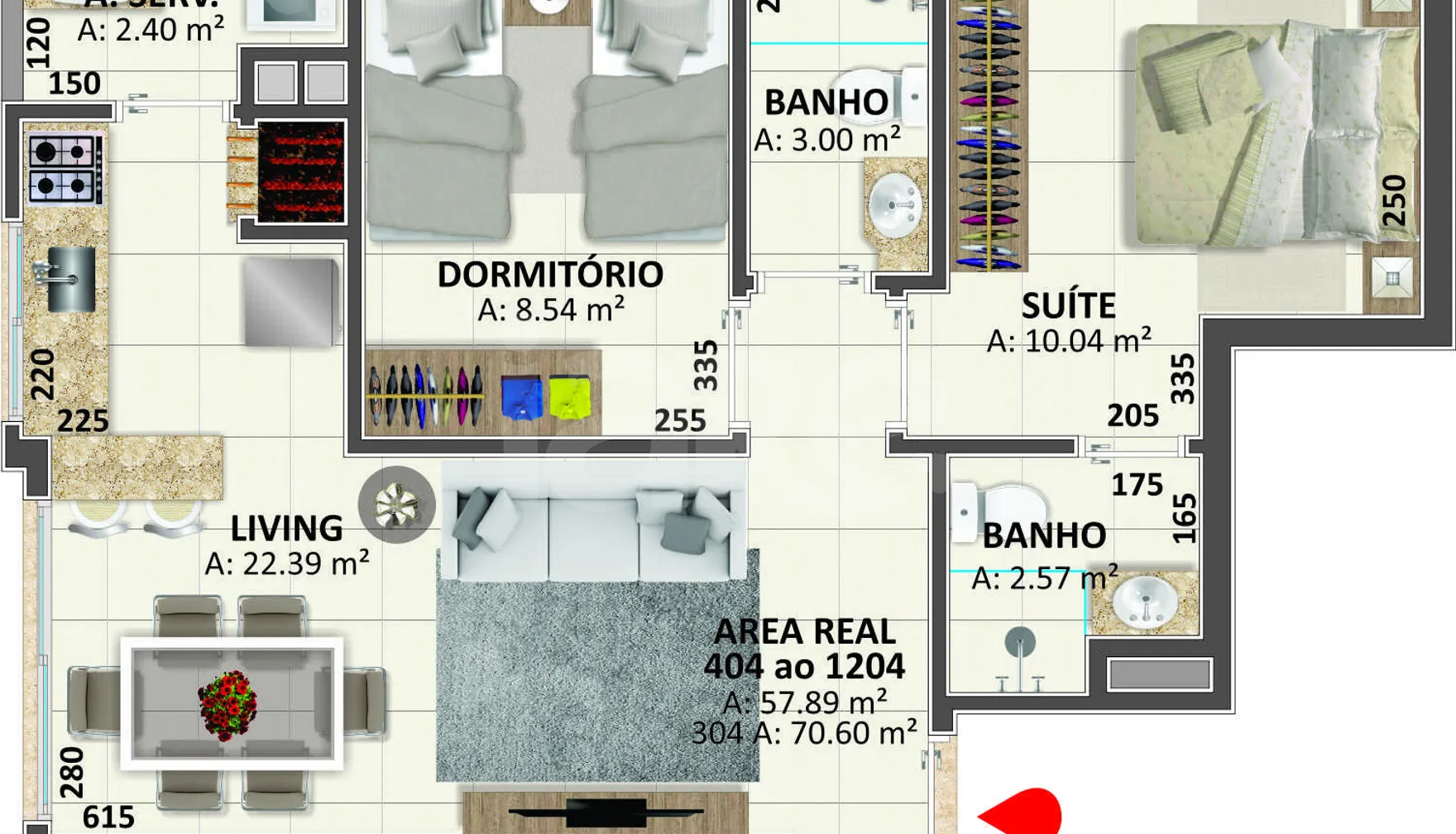 Planta — Apartamento 57,89 m²