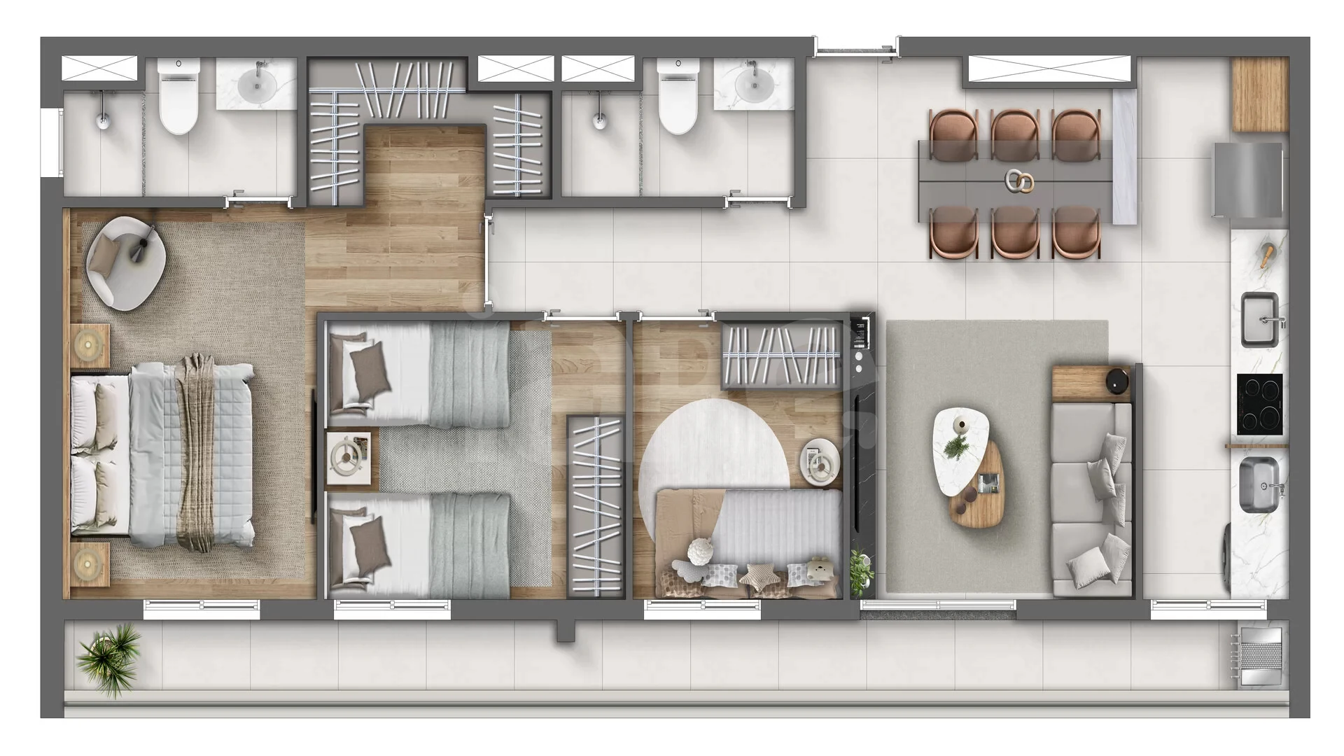 Planta — Apartamento 74,81 m²