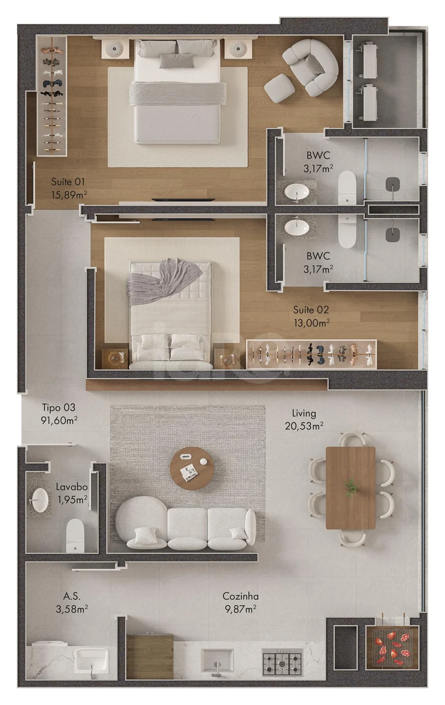 Planta — Apartamento 91,6 m²