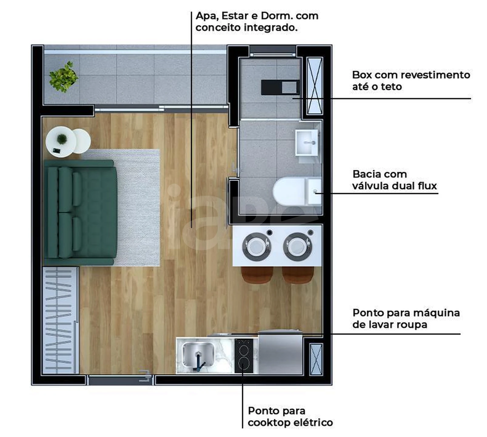 Planta — Studio 17,94 m²