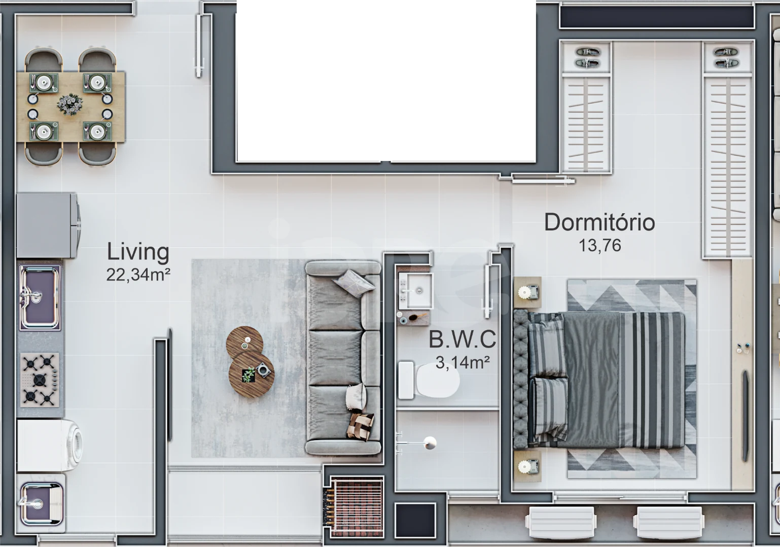Planta — Apartamento 45,74 m²