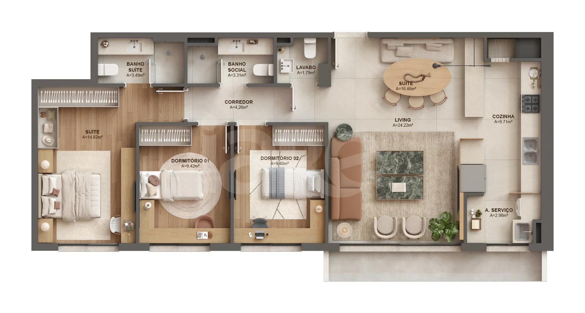 Planta — Apartamento 95,48 m²