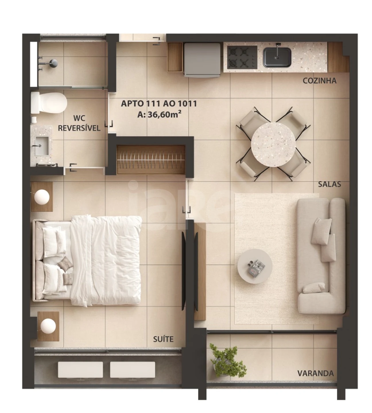 Planta — Apartamento 36,6 m²