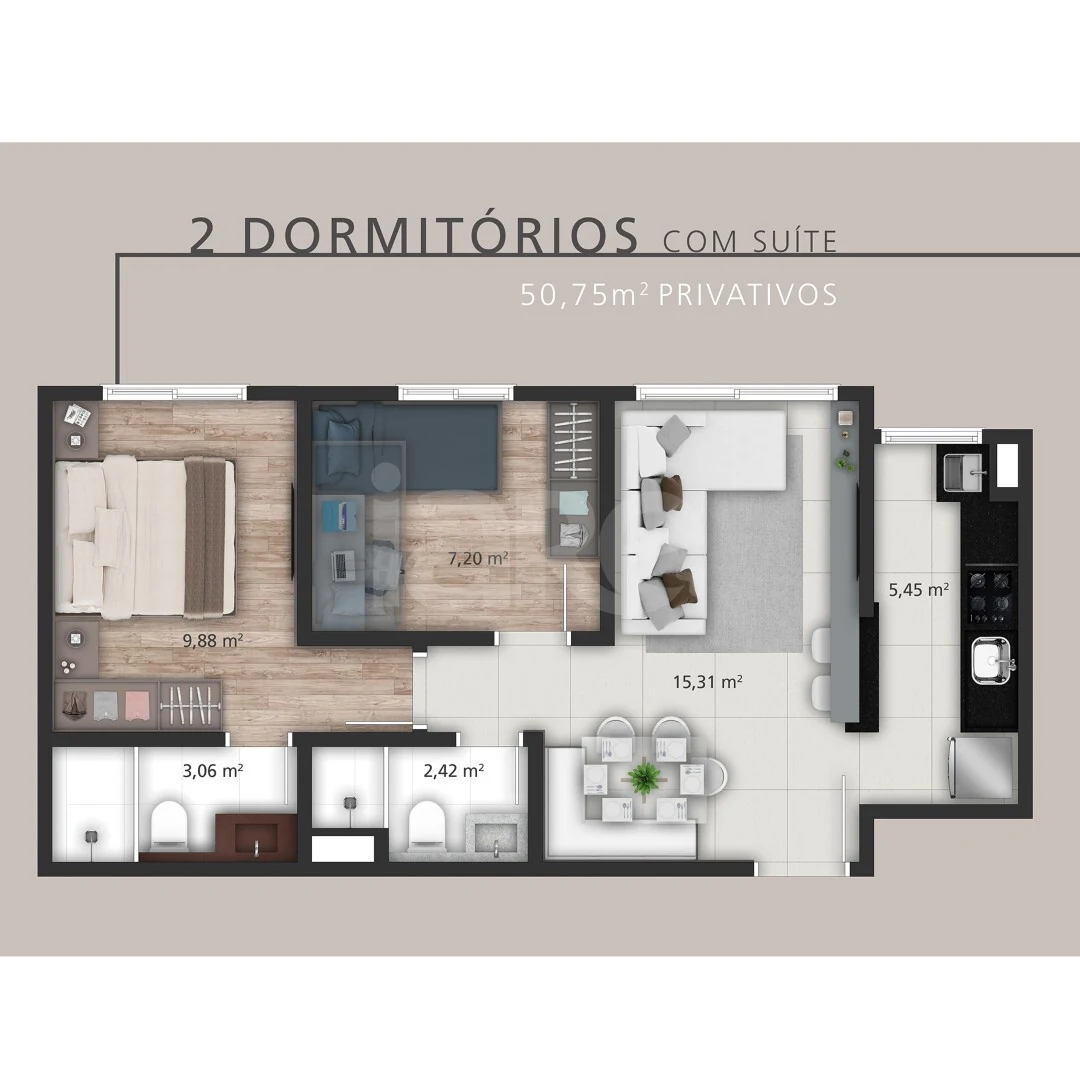 Planta — Apartamento 51,06 m²