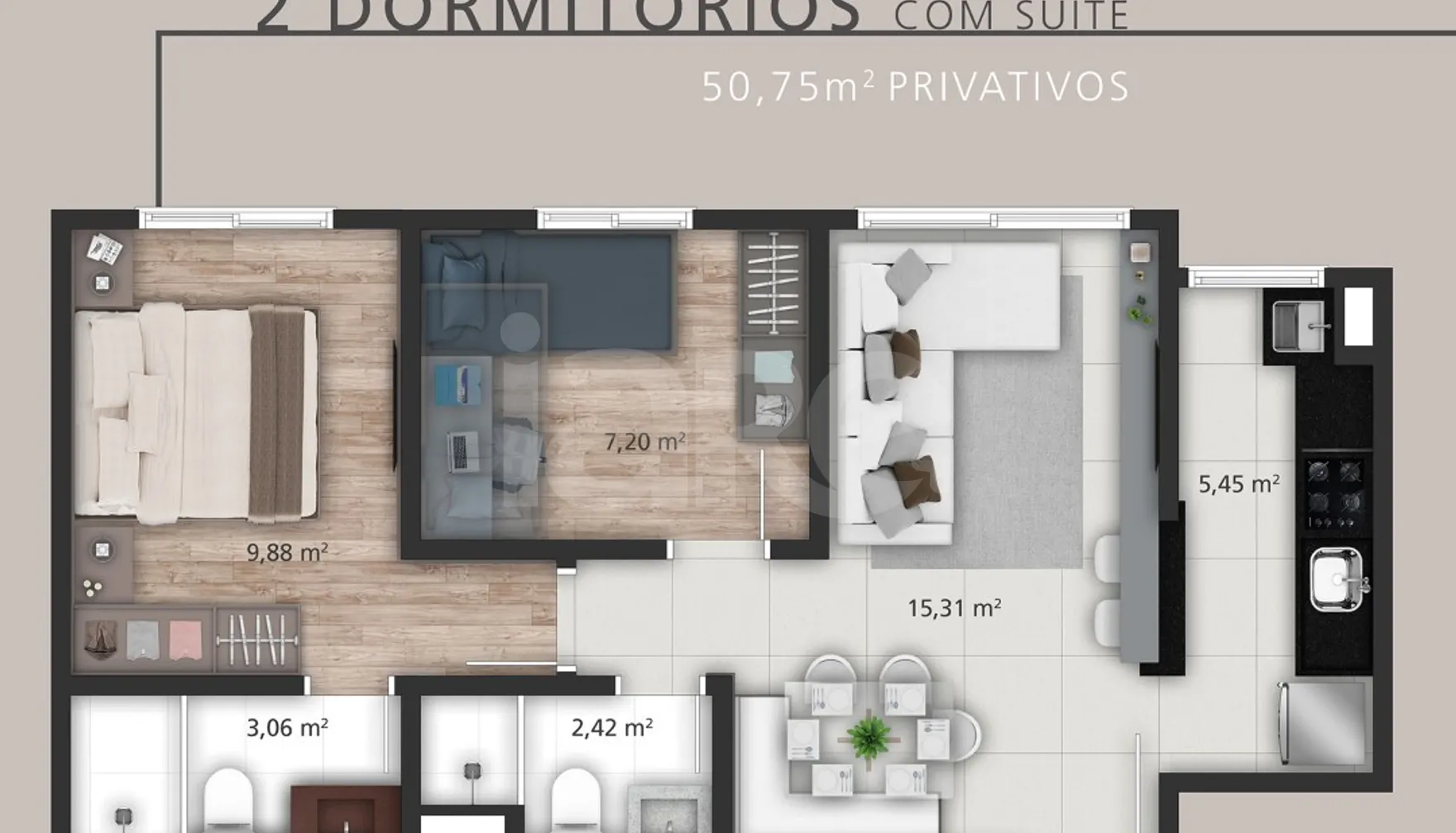 Planta — Apartamento 51,06 m²