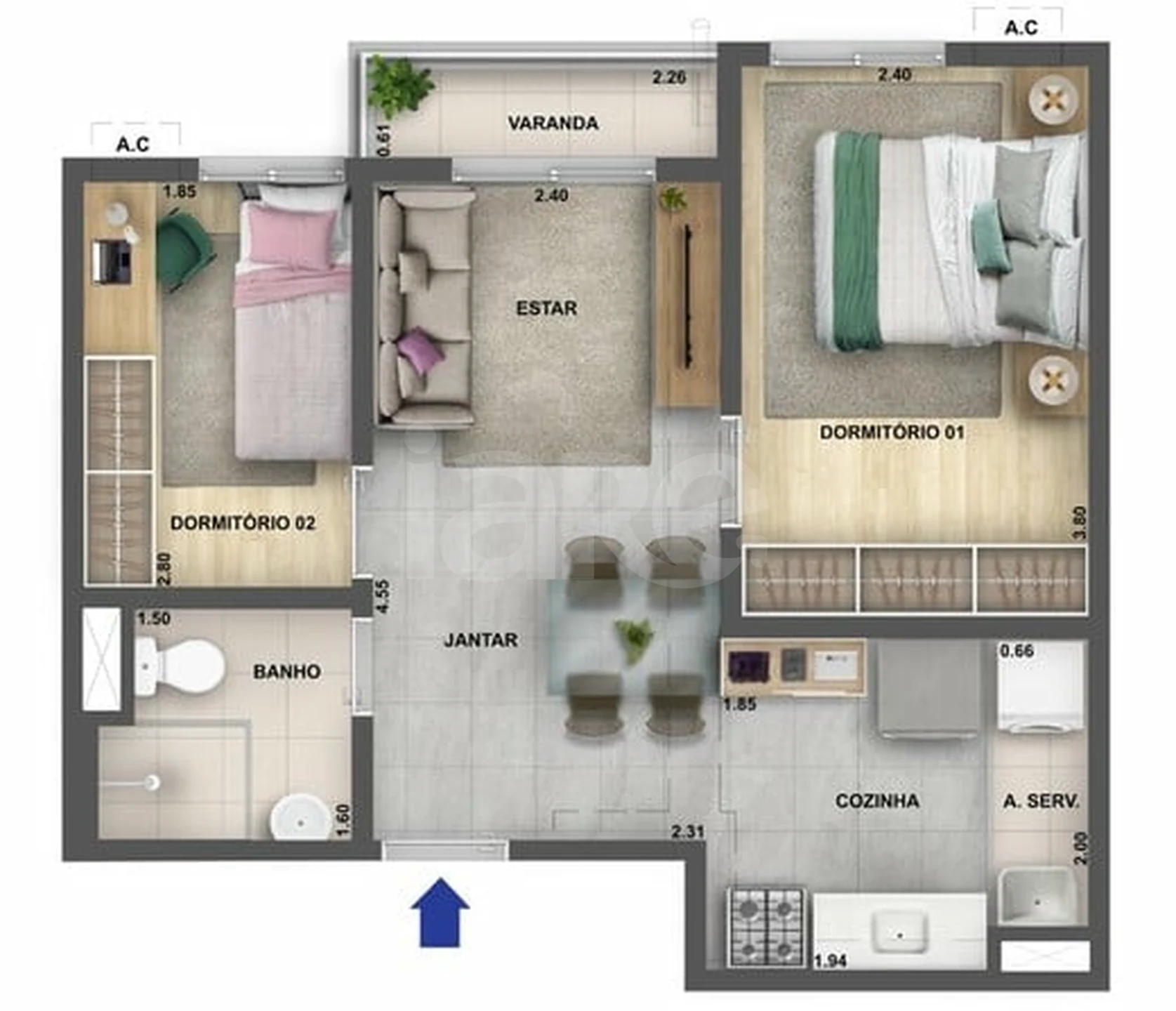 Planta — Apartamento 41,34 m²