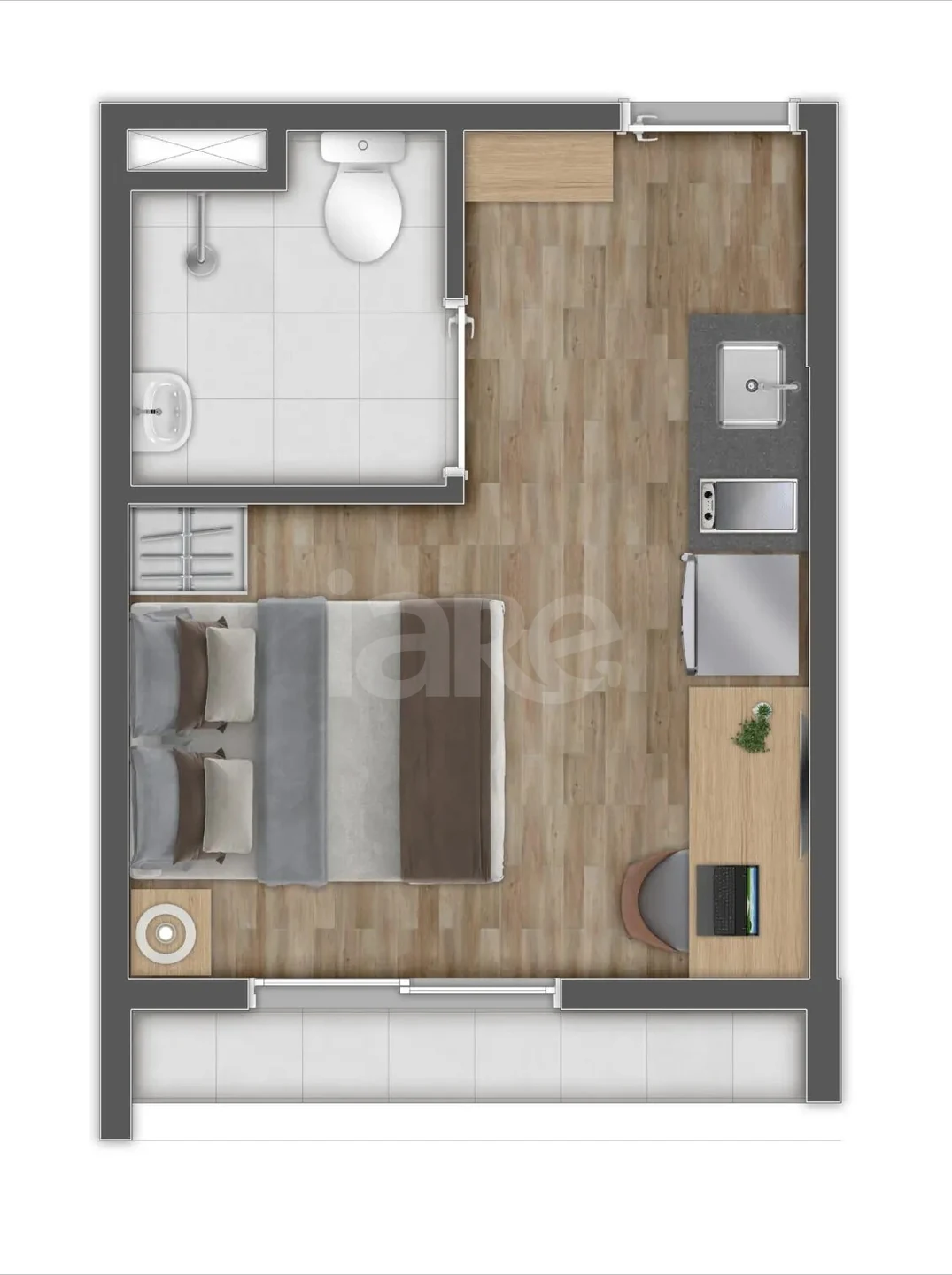 Planta — Studio 19,01 m²