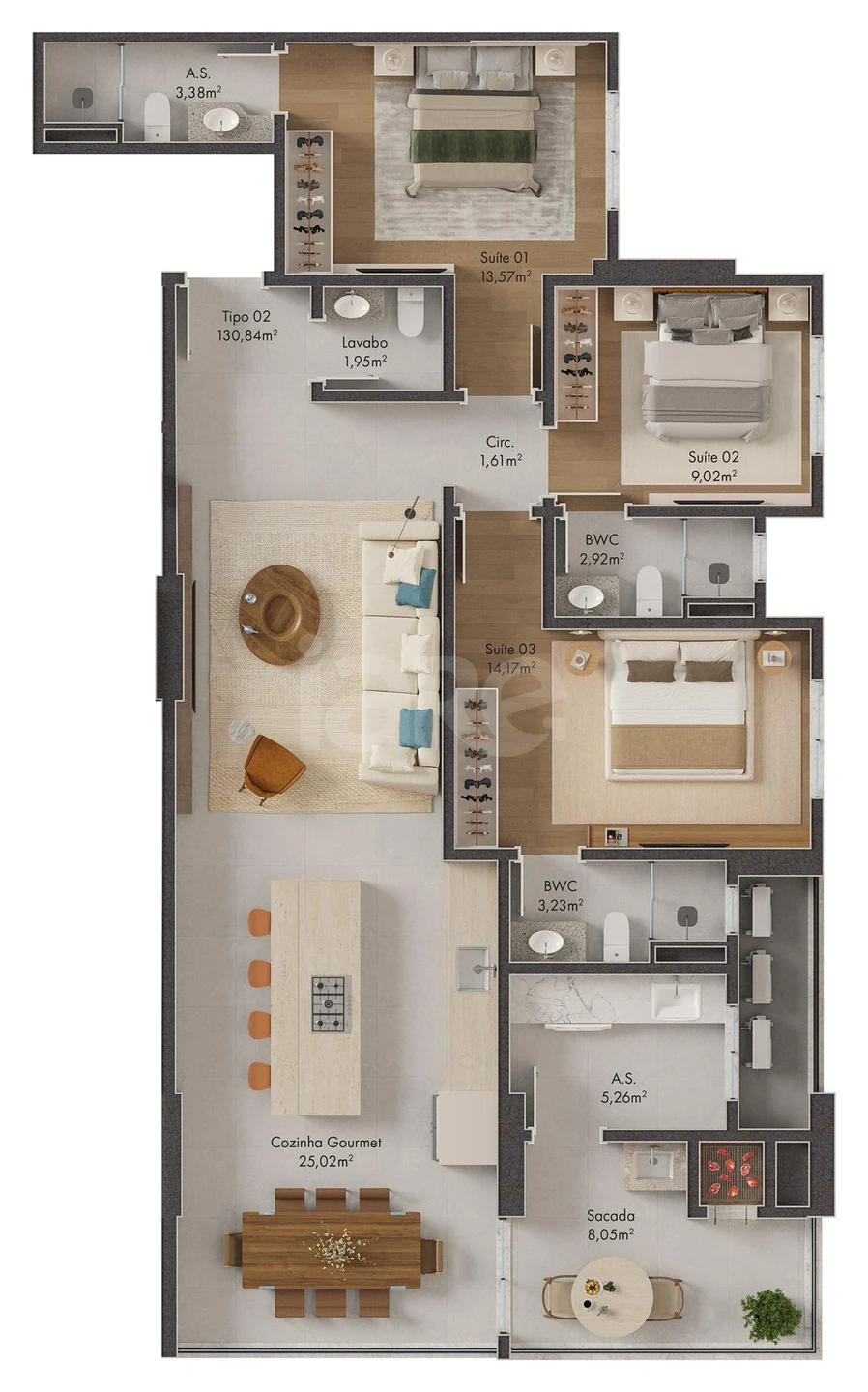 Planta — Apartamento 130,84 m²