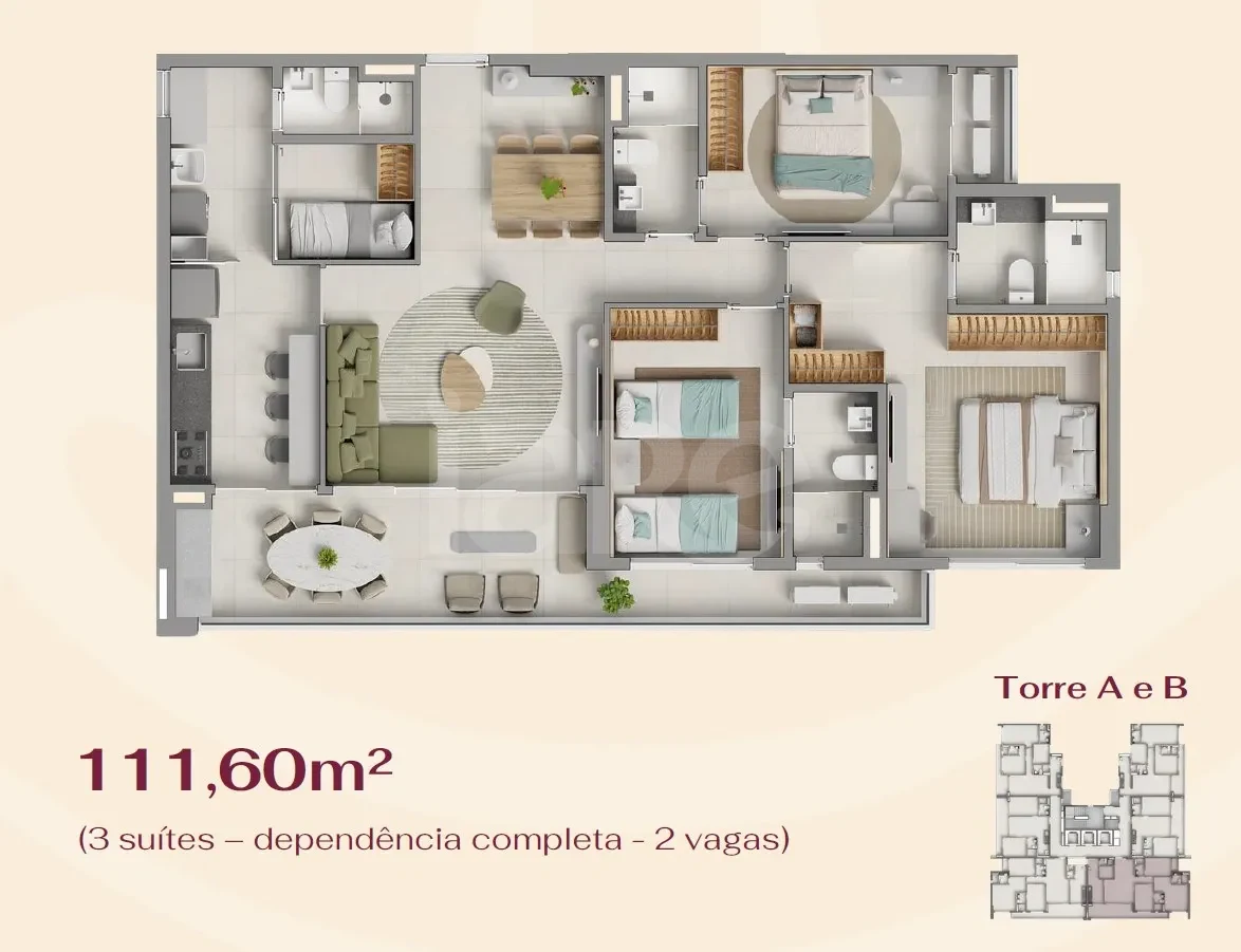 Planta — Apartamento com 111,60 m²
