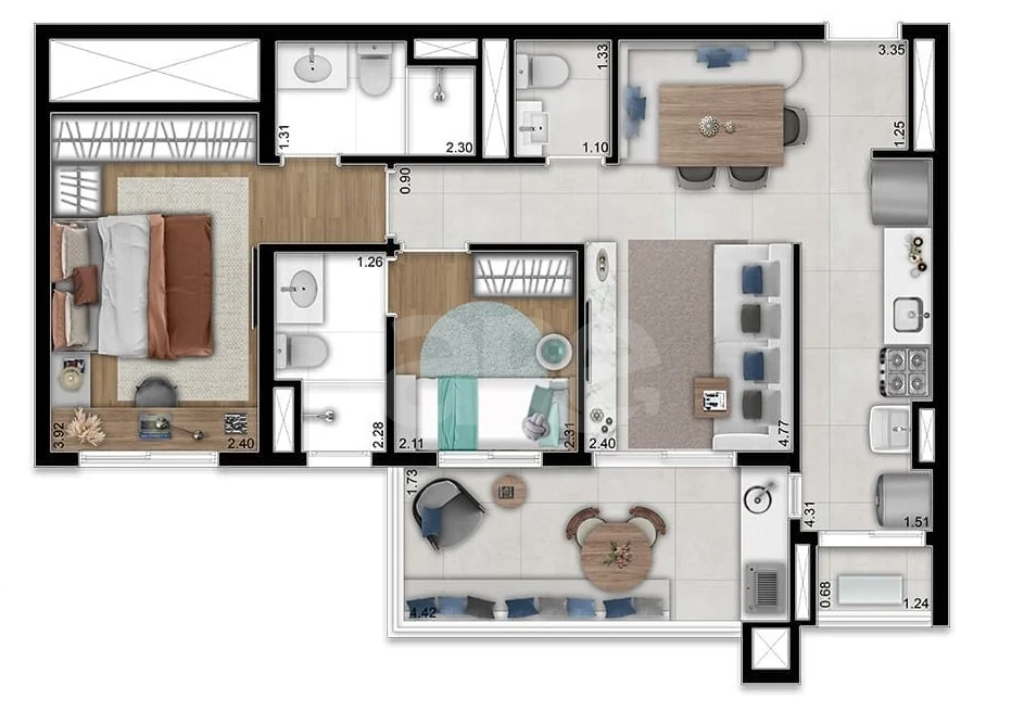 Planta — Apartamento 65 m²