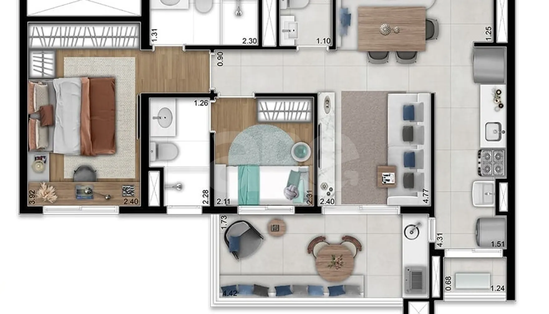Planta — Apartamento 65 m²