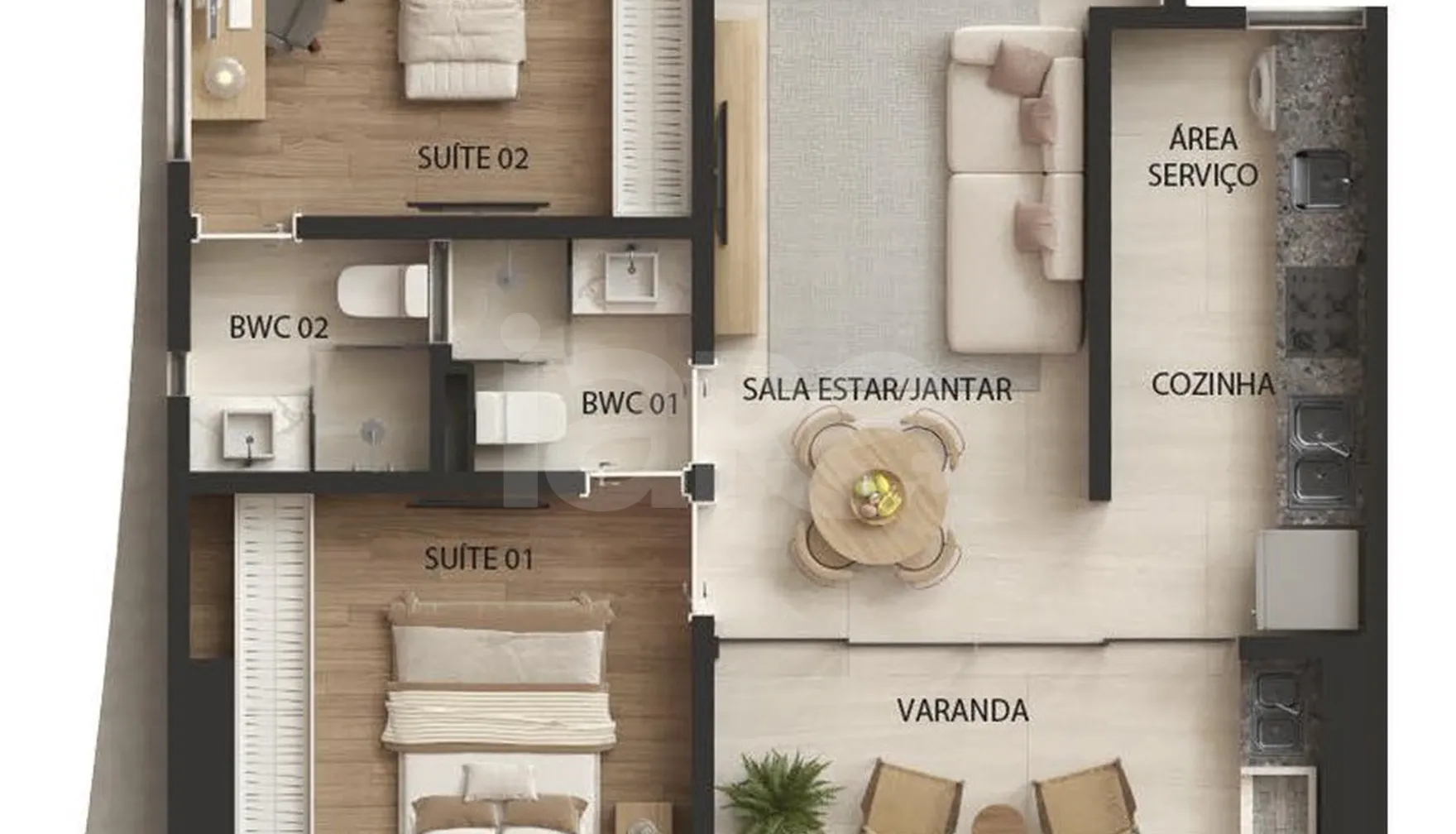 Planta — Apartamento 56,02 m²