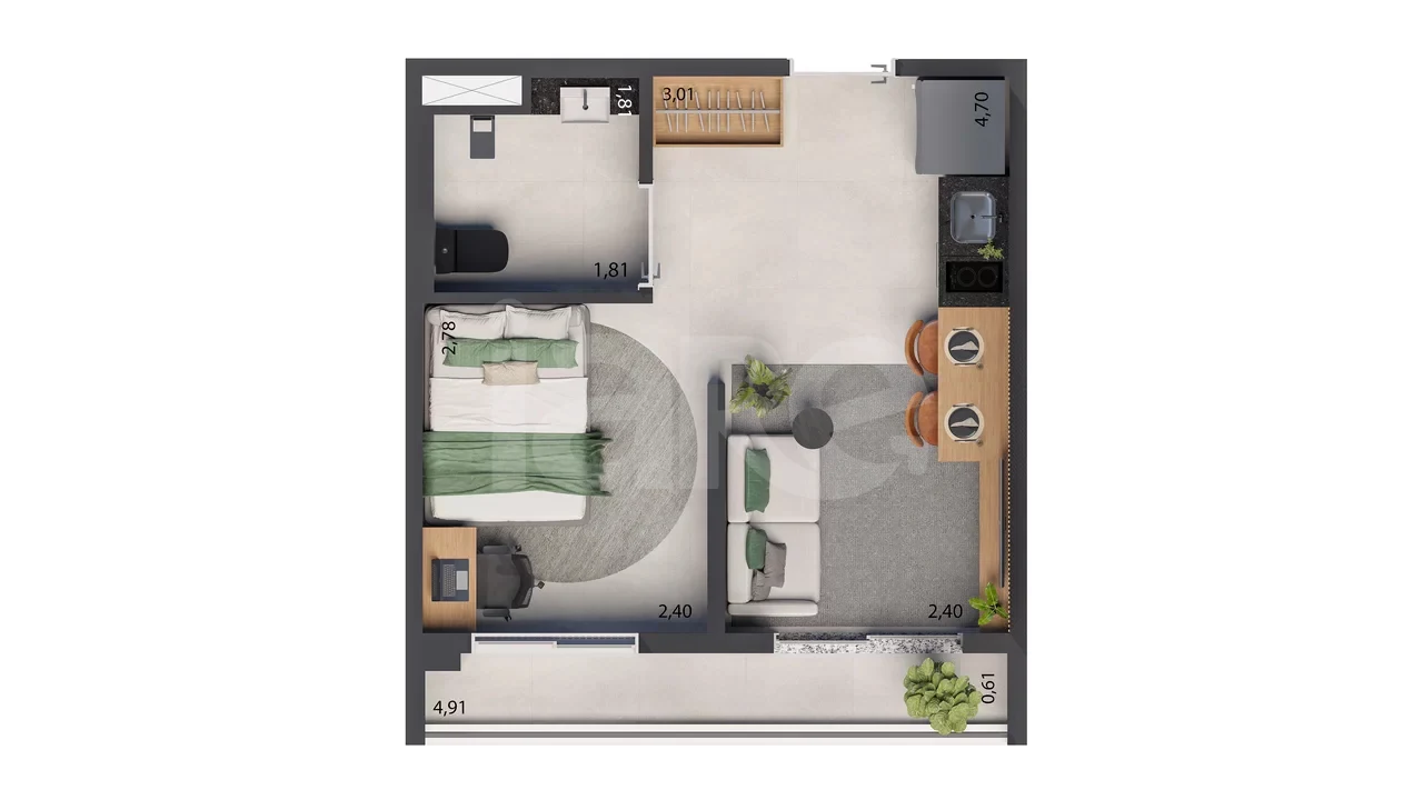 Planta — Studio 29,74 m²