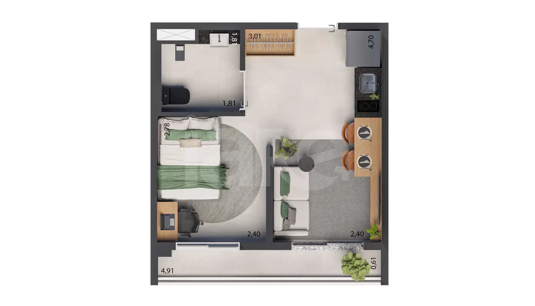 Planta — Studio 29,74 m²
