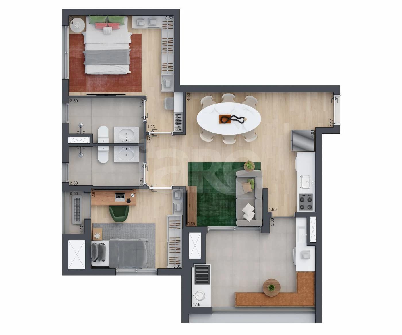 Planta — Apartamento 71,02 m²