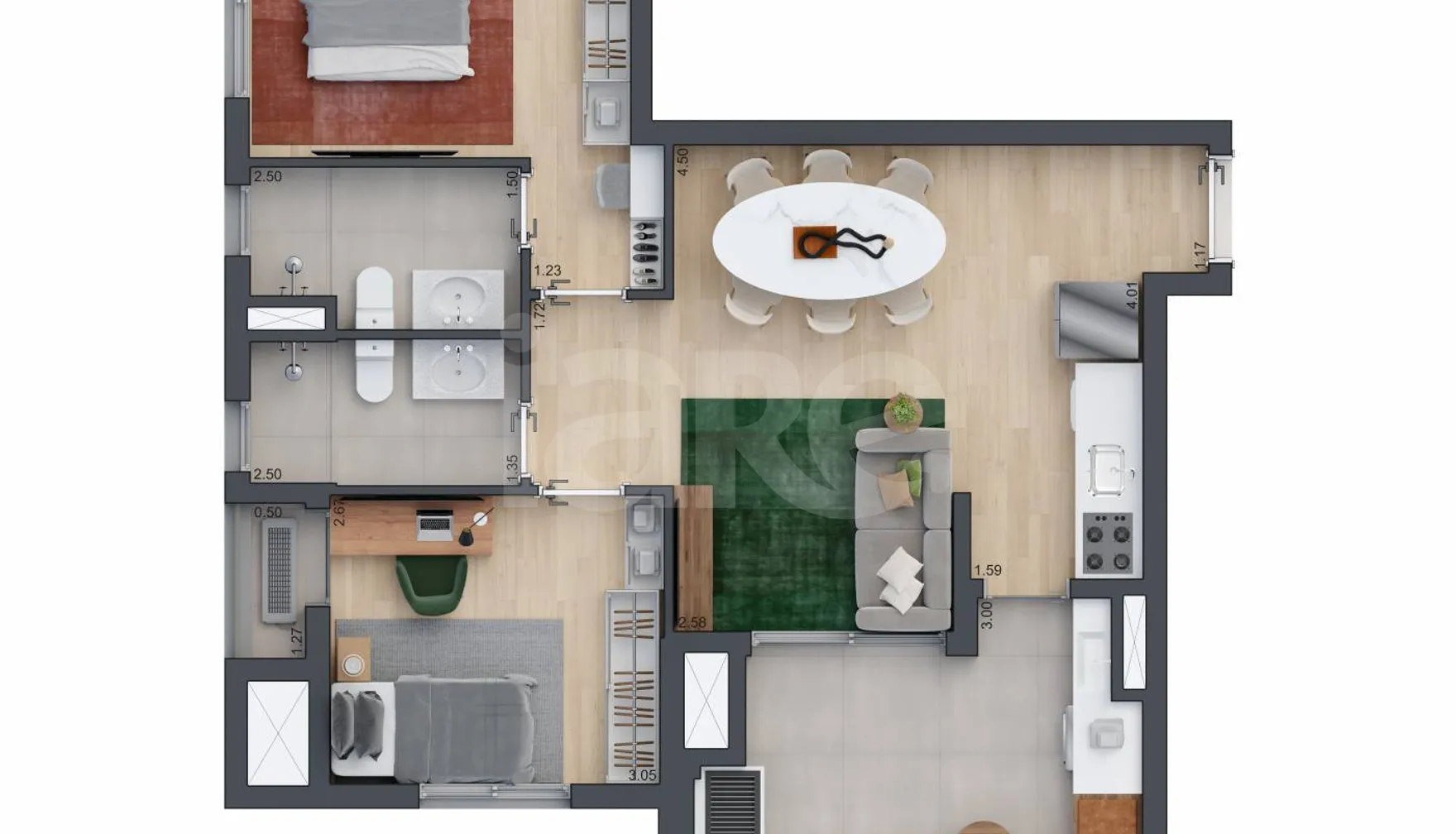 Planta — Apartamento 71,02 m²