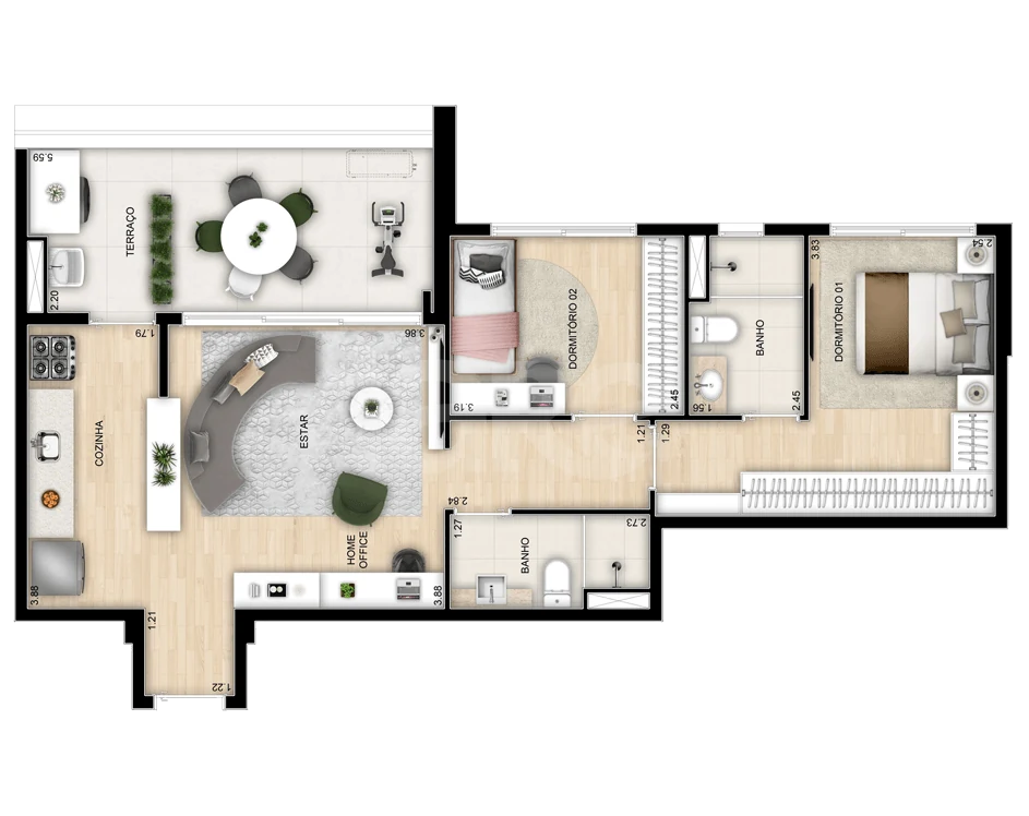 Planta — Apartamento 77,24 m²