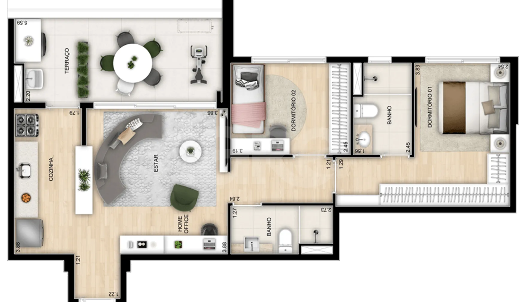 Planta — Apartamento 77,24 m²