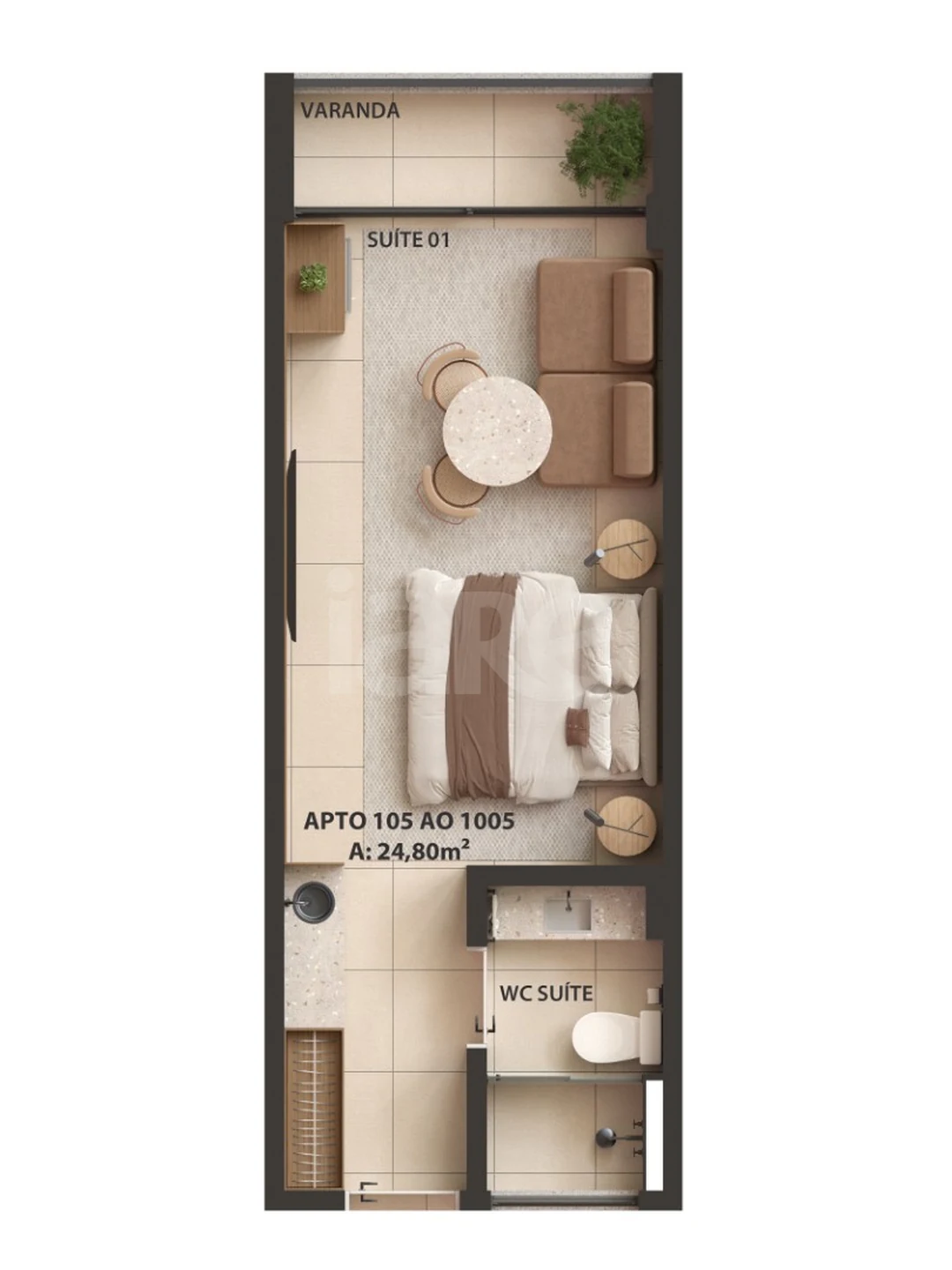 Planta — Studio 24,8 m²