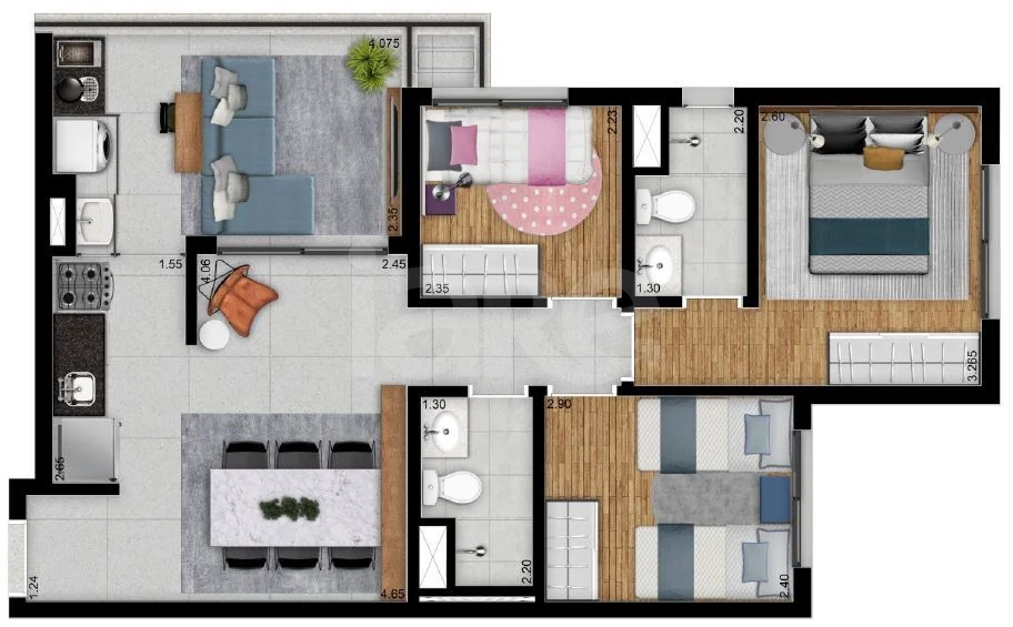 Planta — Apartamento 68 m²