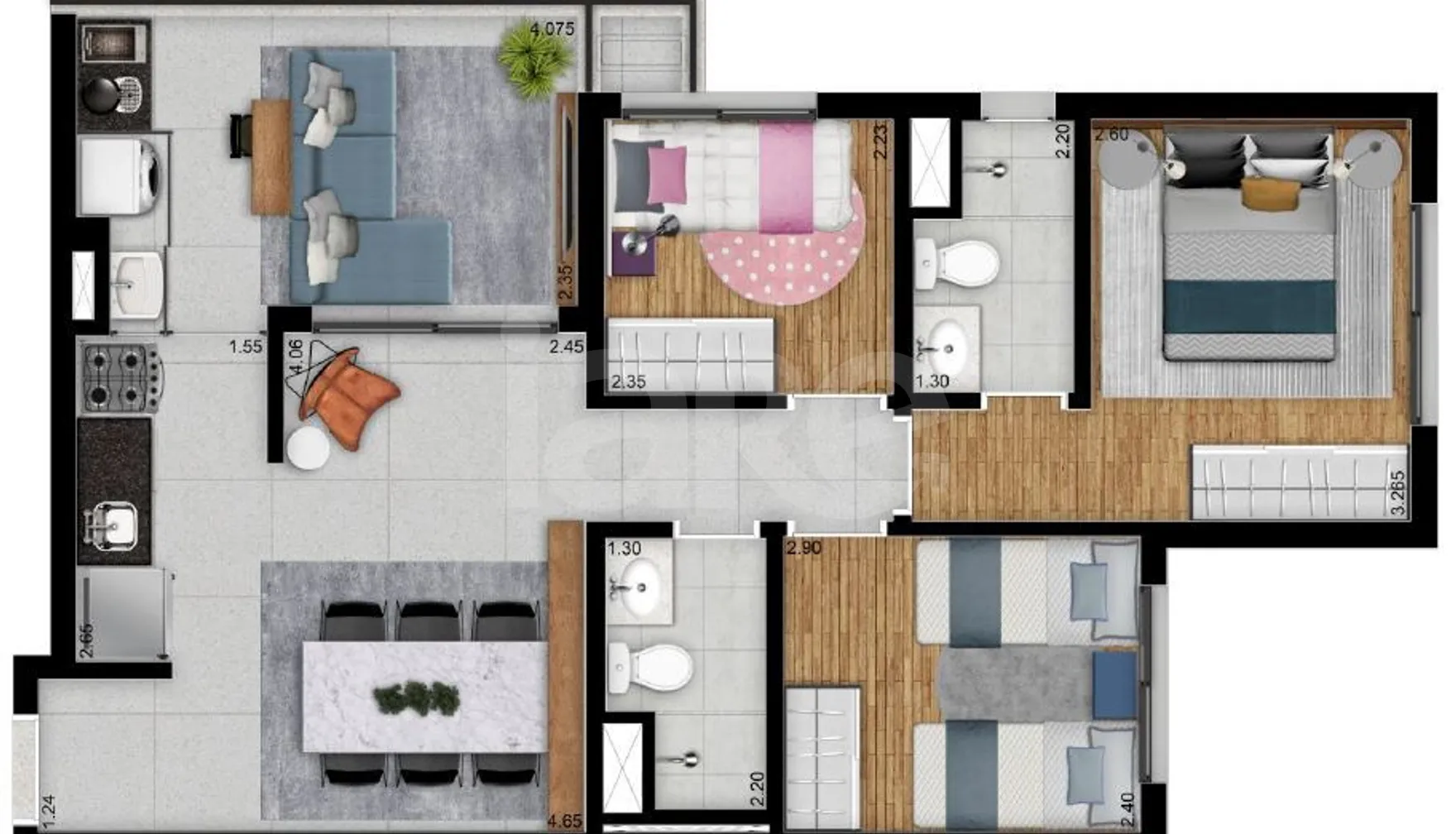 Planta — Apartamento 68 m²