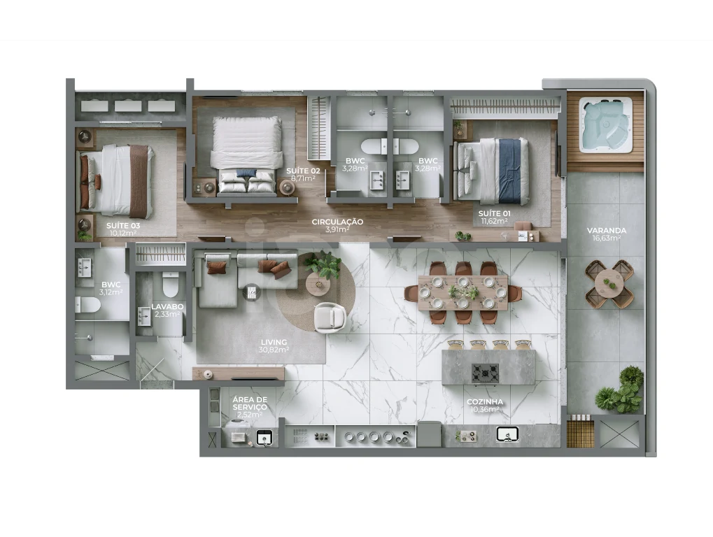 Planta — Apartamento 124,6 m²