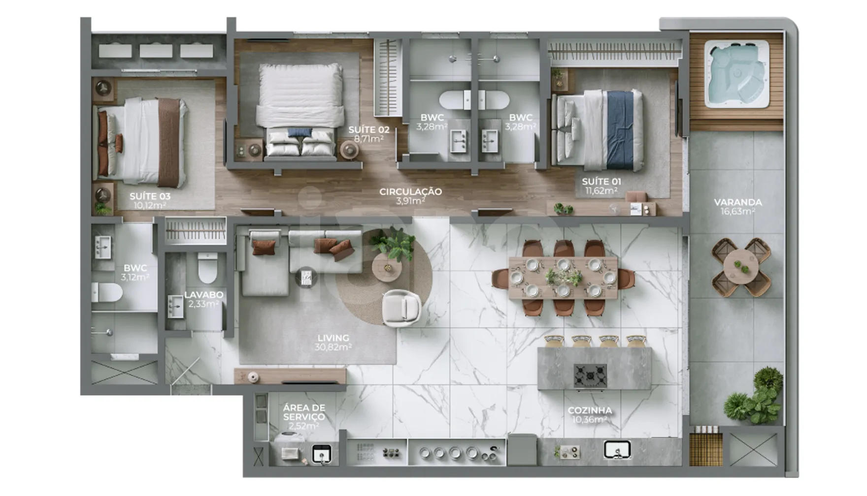 Planta — Apartamento 124,6 m²