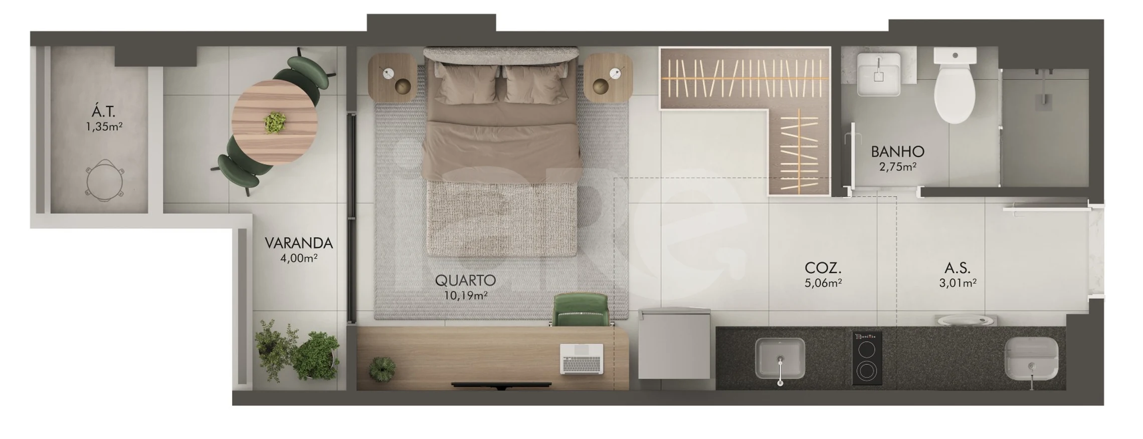 Planta — Studio 30,48 m²