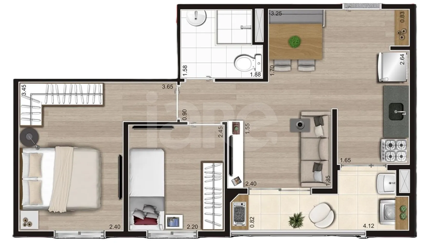 Planta — Apartamento 43,33 m²