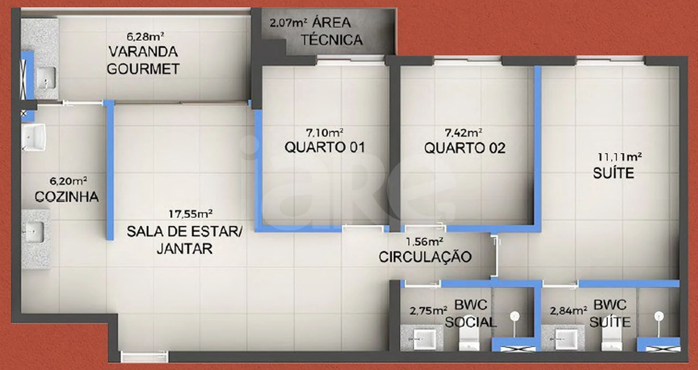 Planta — Apartamento 72,53 m²