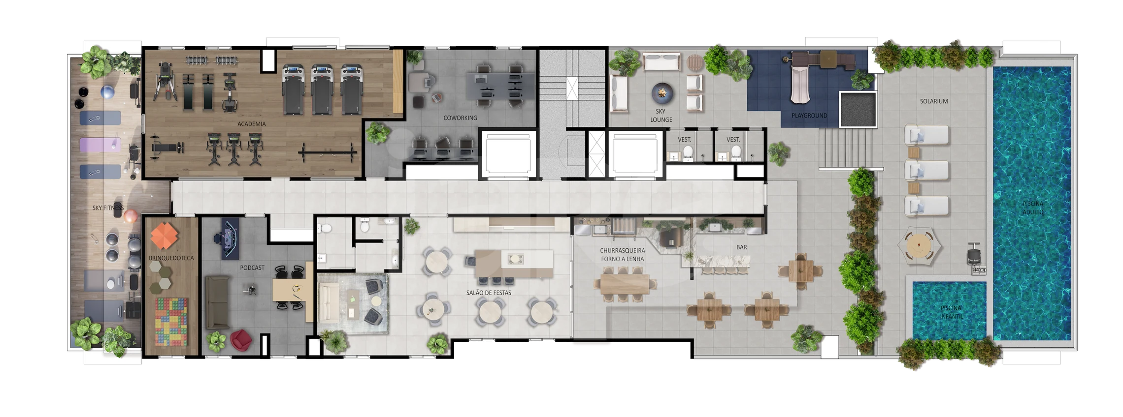 Planta — Rooftop com 560,00 m2 de lazer