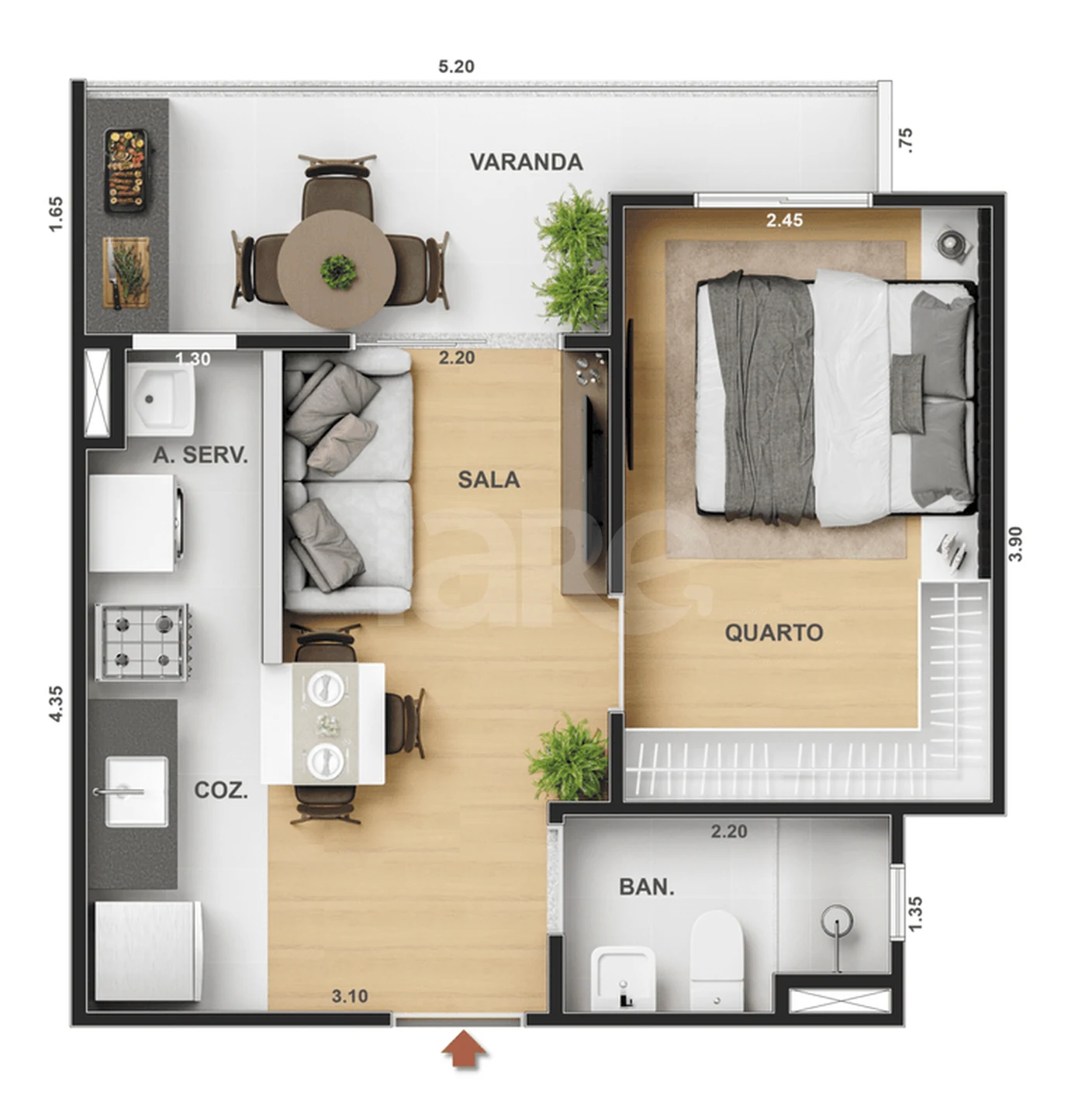 Planta — Apartamento 34,7 m²