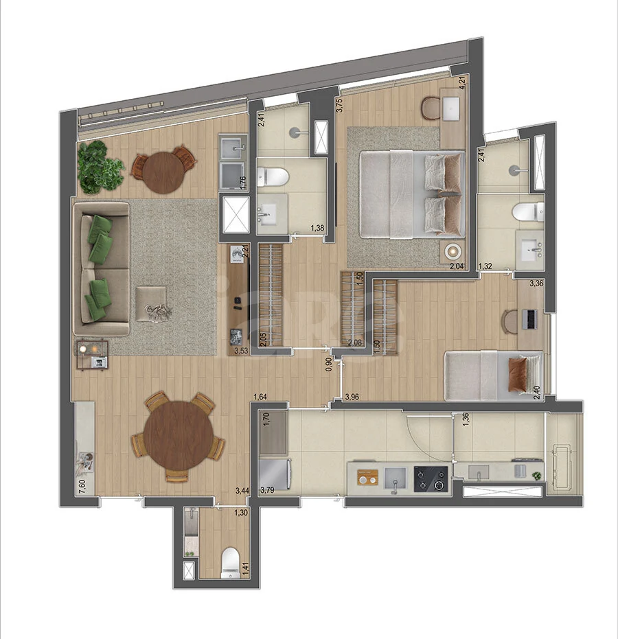 Planta — Apartamento 82,75 m²