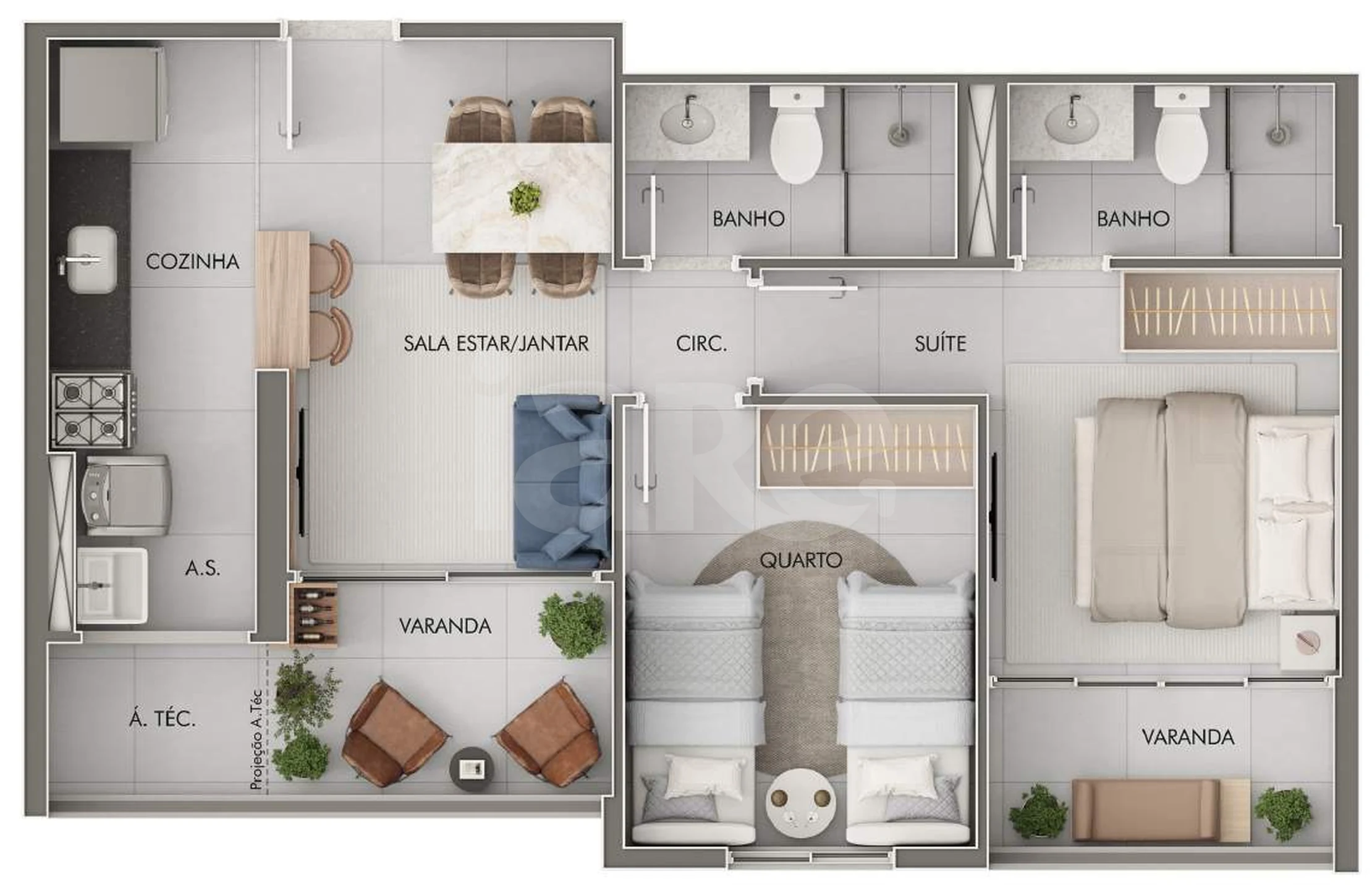 Planta — Apartamento 55,3 m²