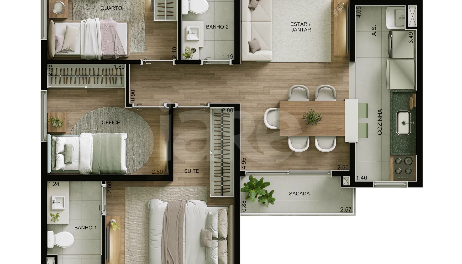 Planta — Apartamento 61 m²