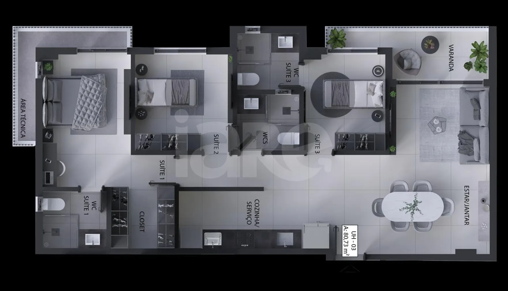 Planta — Apartamento 81,04 m²