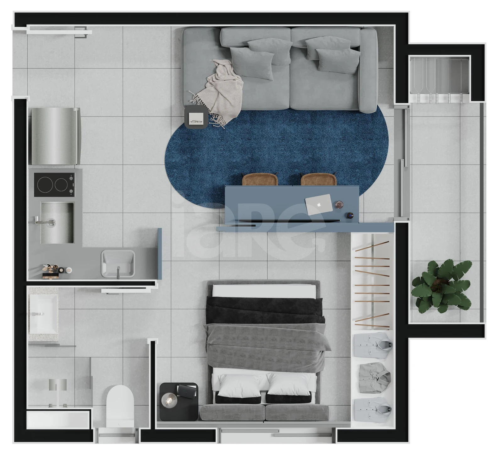 Planta — Studio 34,25 m²