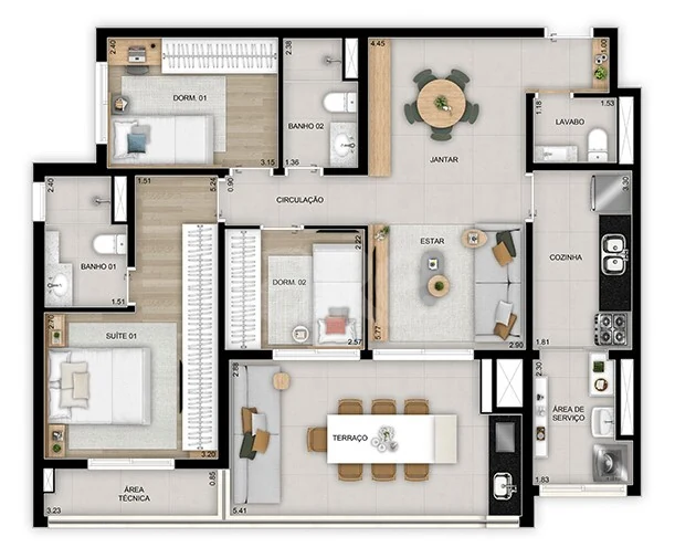 Planta — Apartamento 98,26 m²