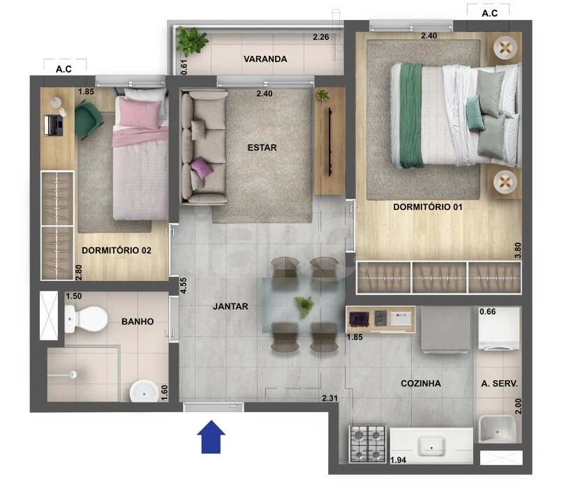 Planta — Apartamento 41,34 m²