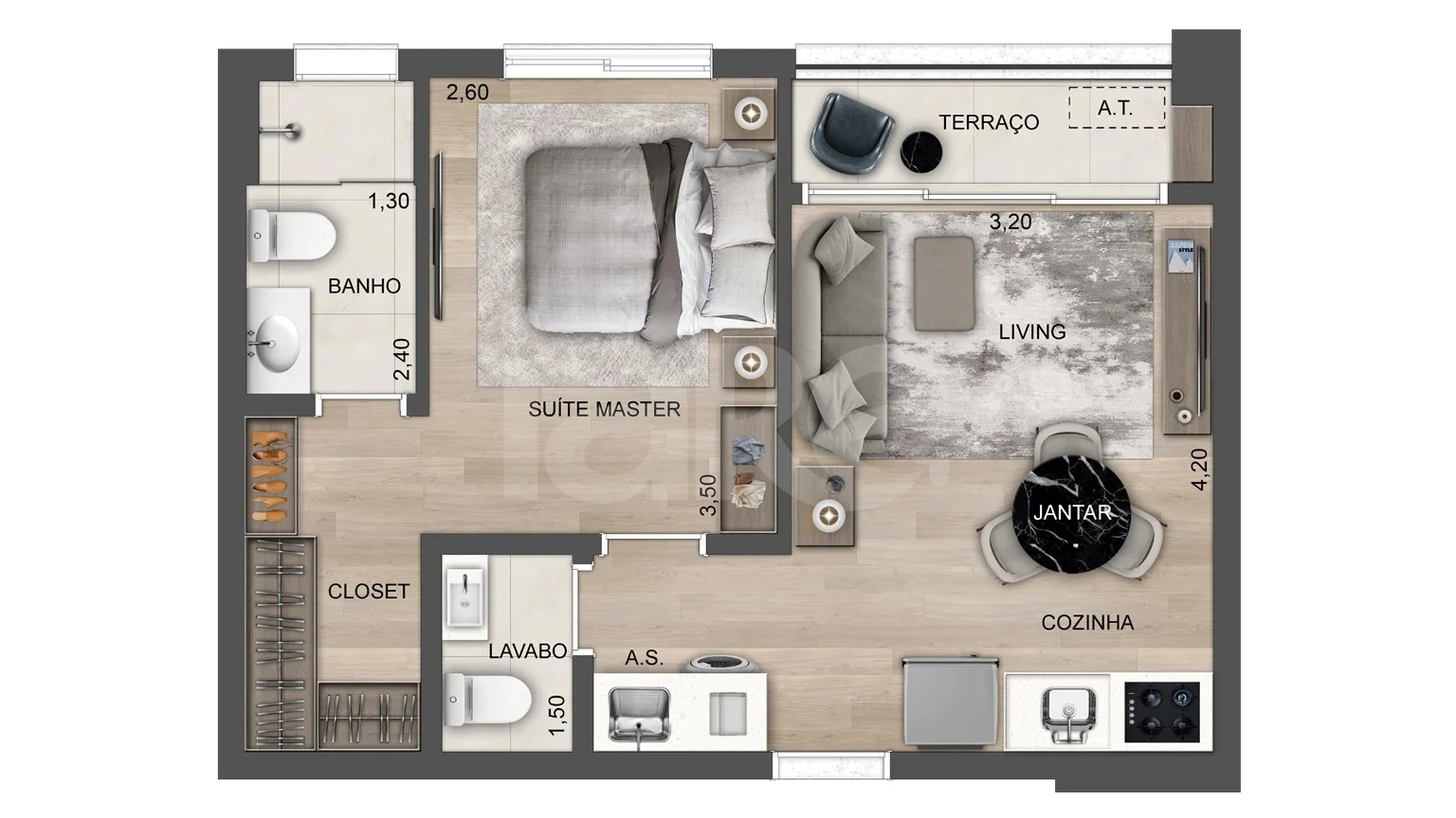Planta — Apartamento 42,6 m²
